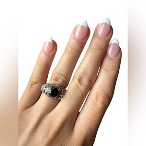 Sterling Silver Ring With 1.50 CTTW Natural Black Diamond And White Topaz